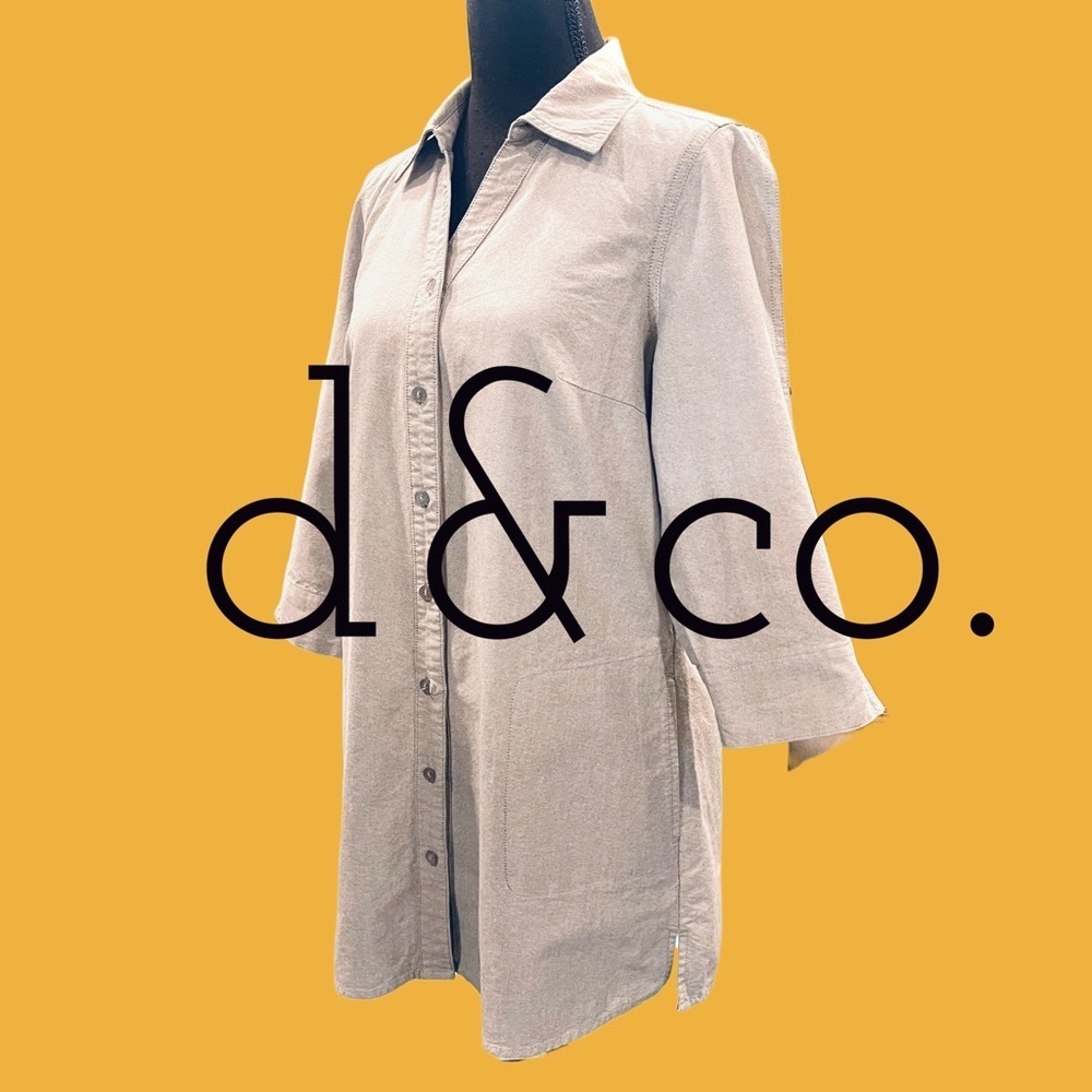 D&CO Denim & Co. Grey 3/4 Sleeves Tunic Top Size Small